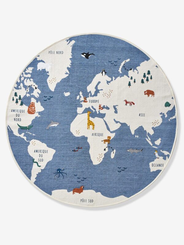 Vertbaudet Runder Kinderzimmer Teppich „Weltkarte“